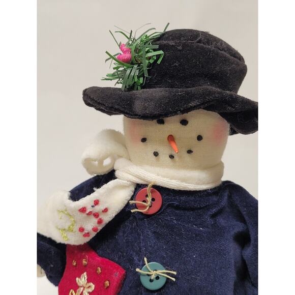 Snowman Frosty Dark Blue Velvet Coat Black Hat Weighted Bottom 6 1/2 in tall - Picture 2 of 7